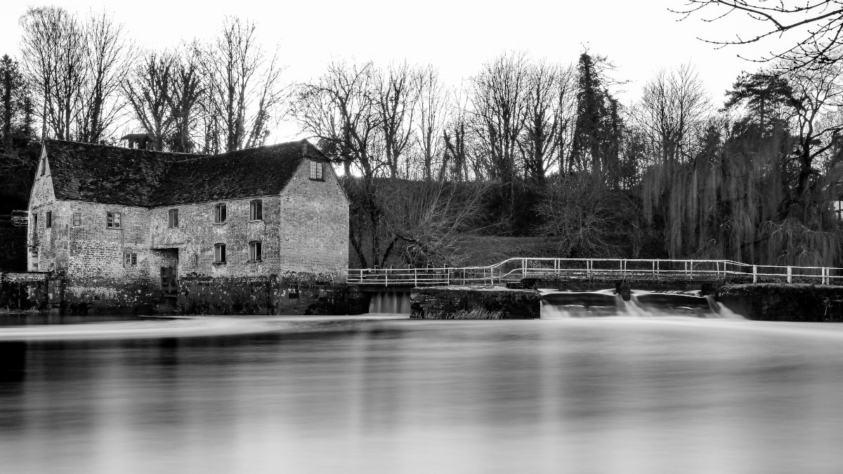 Sturminster Newton mill captured in a black and white photo